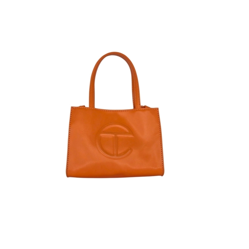Telfar Vegan Leather Shoulder Bag Mini Snap Closure Vibrant Orange Double Strap